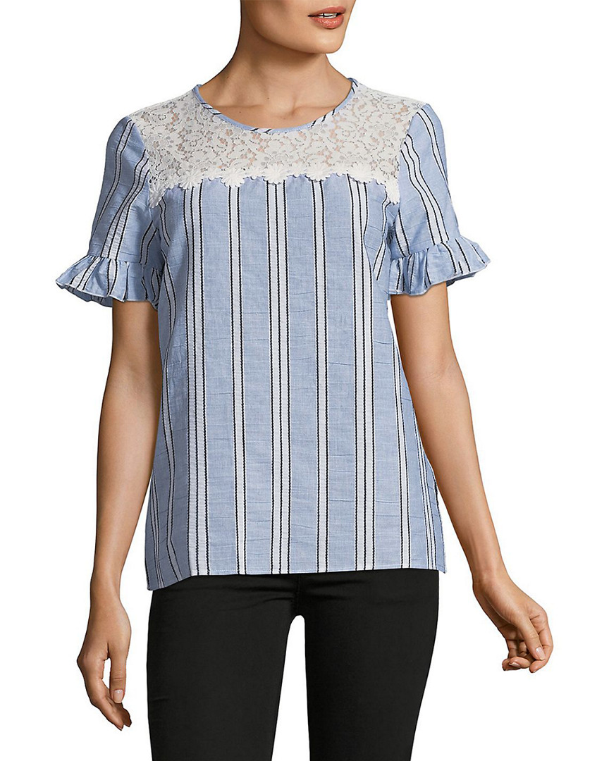 Image of Karl Lagerfeld Lace-Yoke Bell-Sleeve Stripe Top