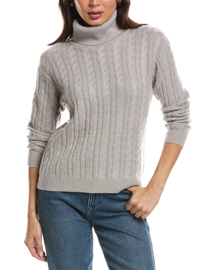 The Cashmere Project Lurex Twisted Cable Turtleneck Cashmere-blend Sweater In Grey