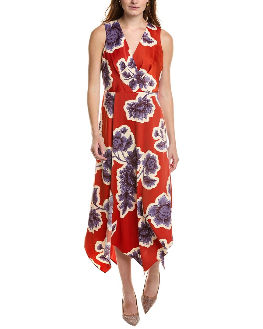 Anne Klein Asymmetrical Surplice Midi Dress In Red