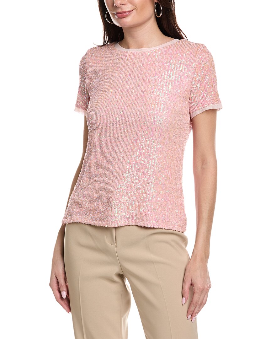 Shop Anne Klein Shiny Sequin Banded T-shirt In Pink