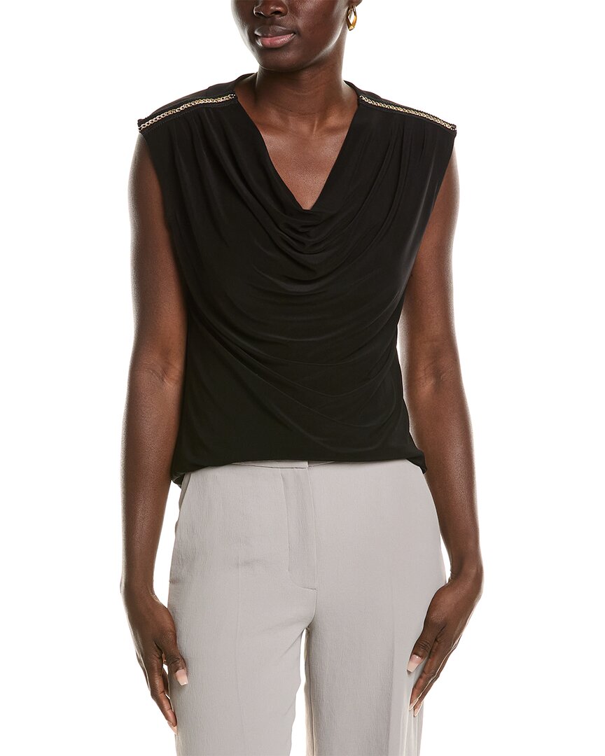 Anne Klein Triple Pleat V-neck Jersey Top In Black