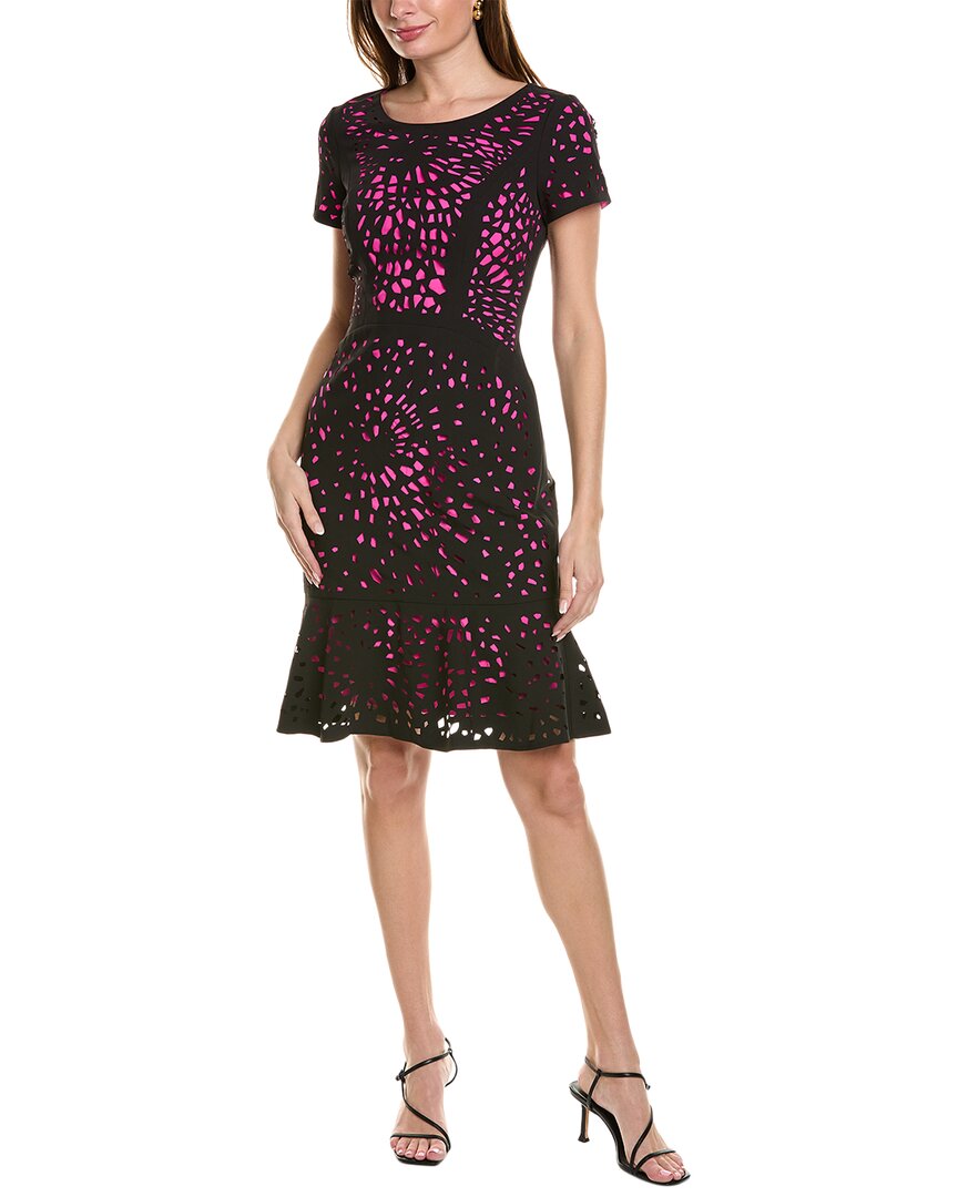 Focus By Shani Women's Laser Cut Fit & Flare Dress In Black Pink