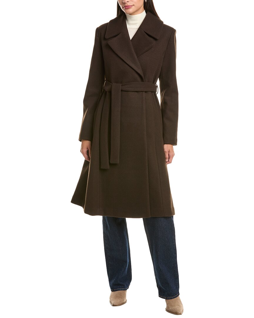 Cece Bow Back Belt Double-breasted Wrap Coat In Brown
