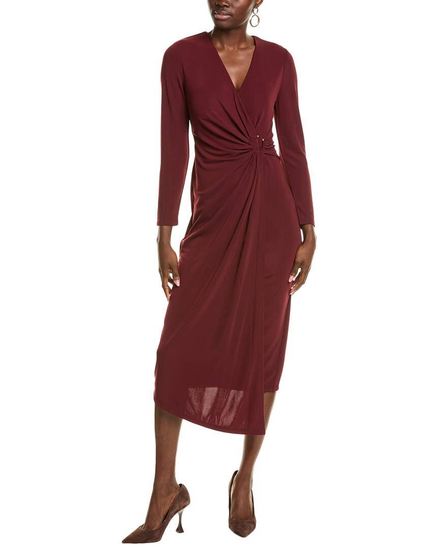 Anne Klein O-ring Long Sleeve Wrap Midi Dress In Red