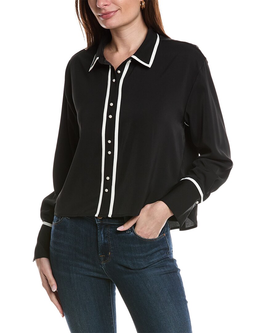 Shop Laundry By Shelli Segal Double Pearl Button Front Blouse In Black