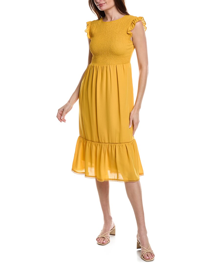 Shop Nanette Lepore Nanette  Crepe Chiffon Midi Dress In Yellow