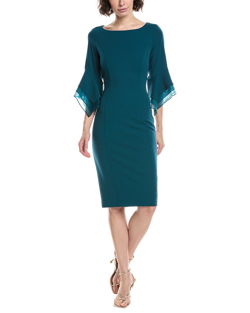 Adrianna Papell Knit Crepe Tiered Sleeve Dress In Blue