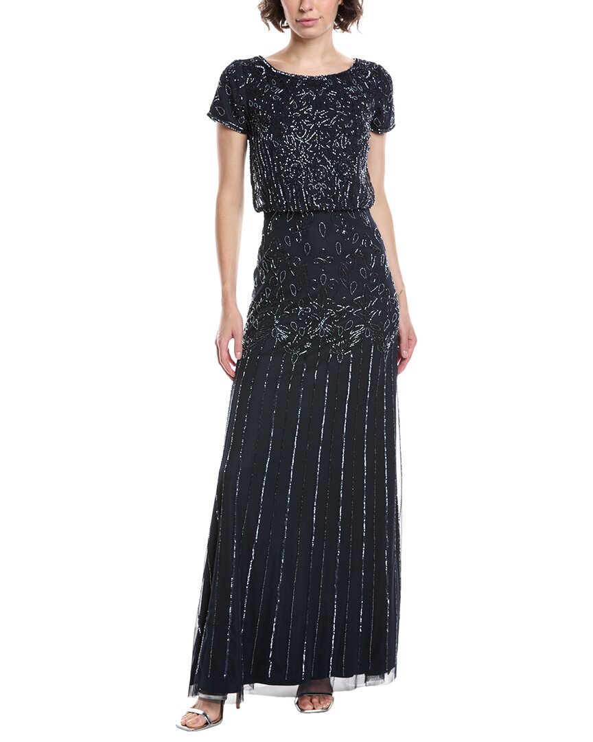 Adrianna Papell Beaded Blouson Gown In Black