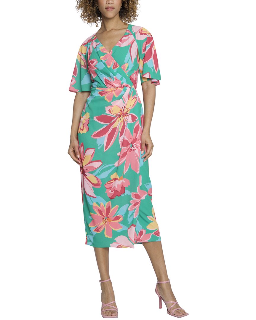 Maggy London Freesia Floral Midi Dress In Green/coral