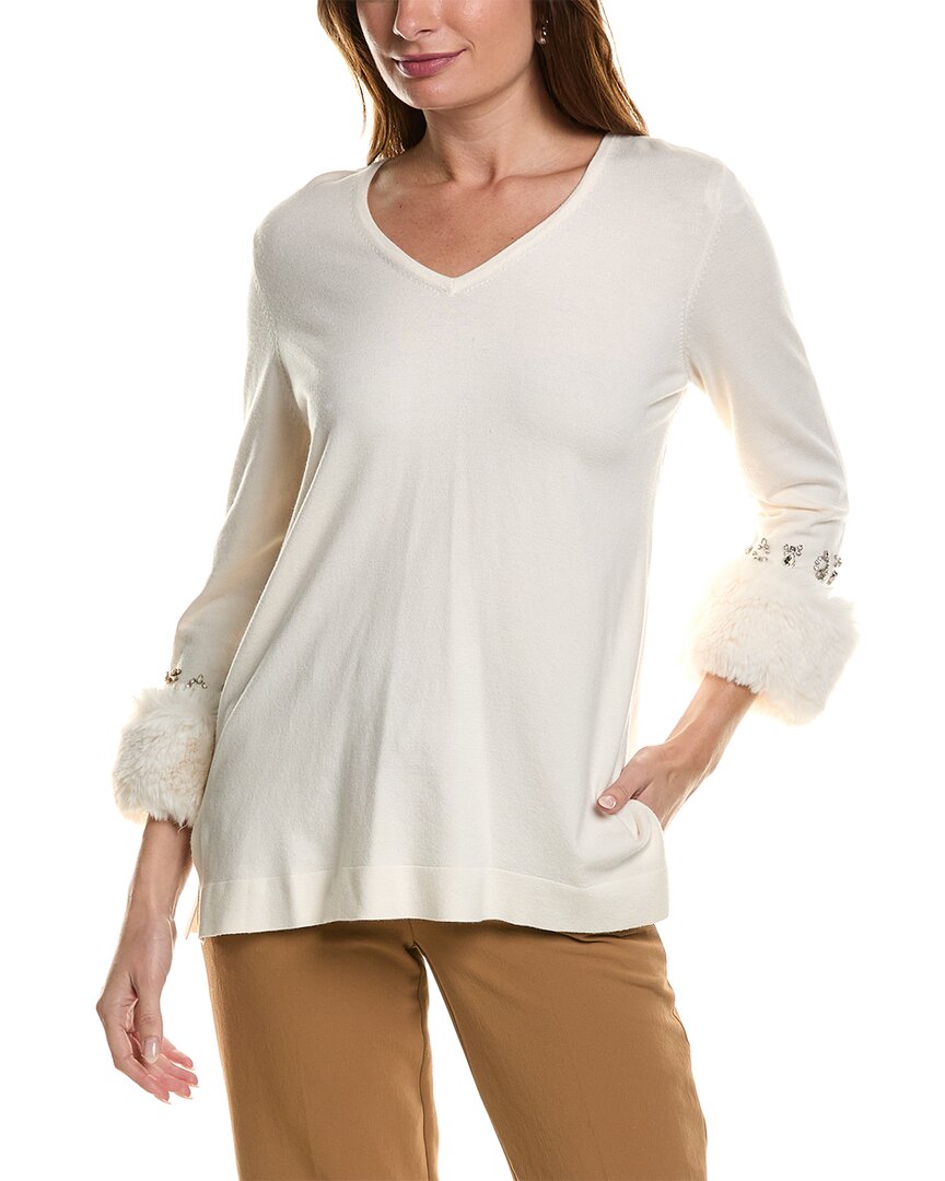 Shop Anne Klein Embellished Sweater In White