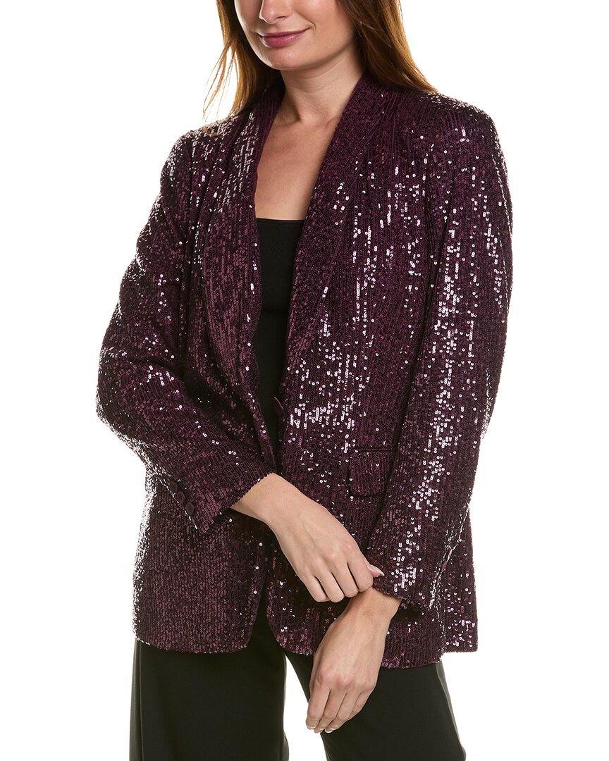 Anne Klein Sequin Shawl Collar Blazer In Purple