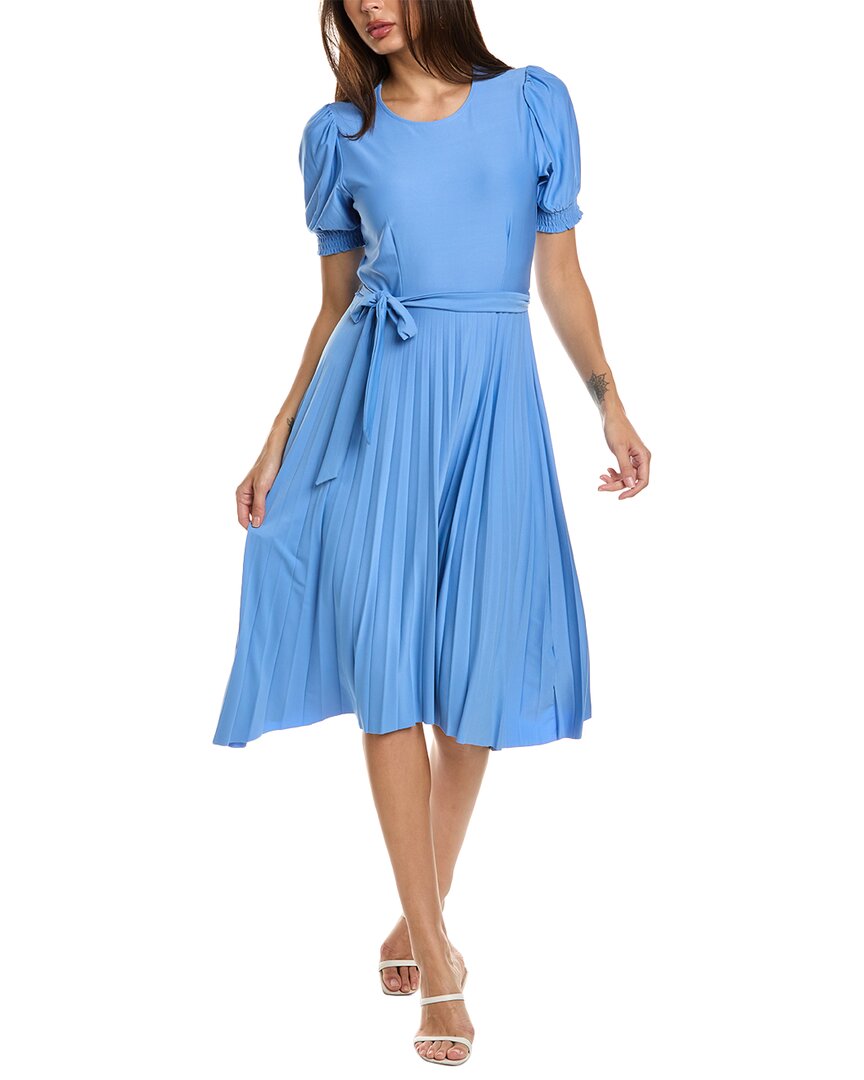 Shop Sharagano Puff Sleeve Midi Dress In Blue
