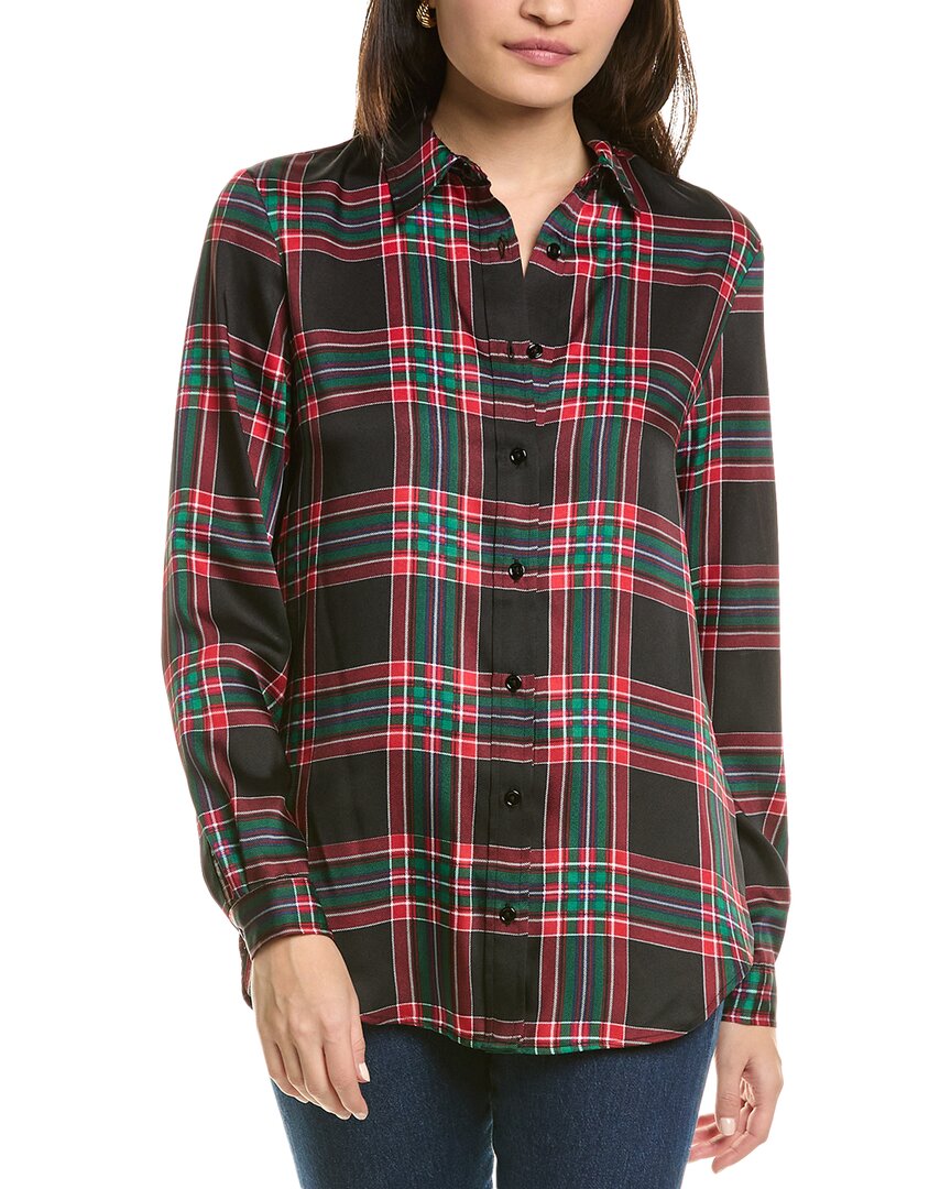 Jones New York Womens Plaid Satin Button-down Top In Red