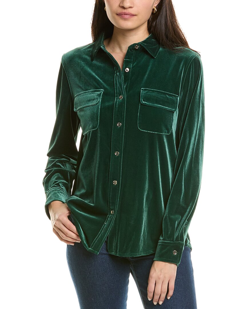 Jones New York Velour Button-up Utility Shirt In Green