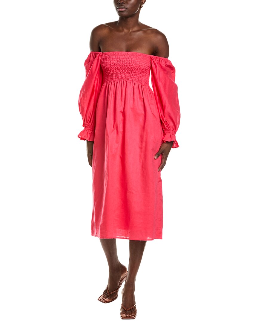 Shop Opt O.p.t. Athena Linen-blend Midi Dress In Pink
