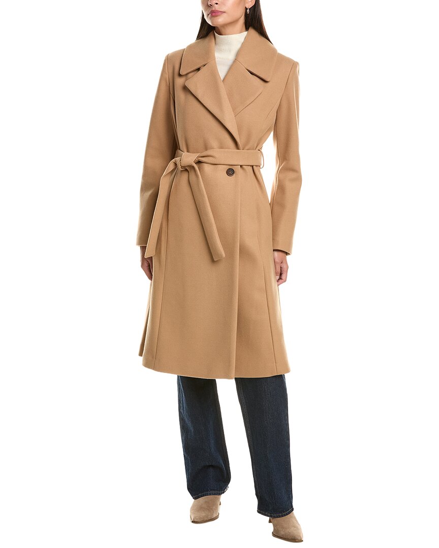 Cece Bow Back Belt Double-breasted Wrap Coat In Brown