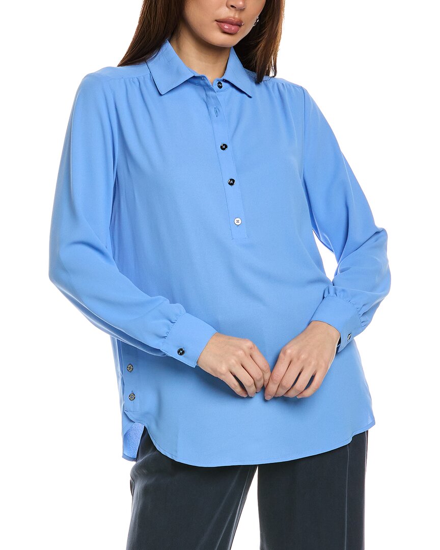 Jones New York Long Sleeve Shirttail Side Button Popover Tunic In Blue