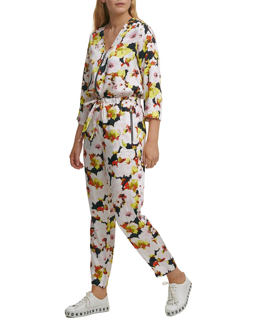 Dkny Printed Zip Front Jumpsuit In Neutral