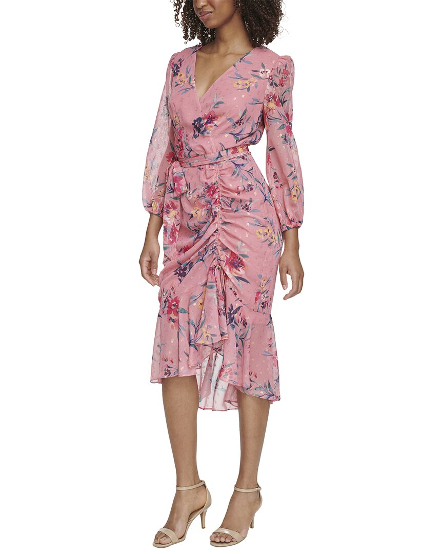 ELIZA J ELIZA J PRINTED METALLIC CLIP CHIFFON MIDI DRESS