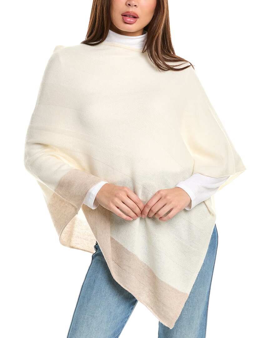 Forte Cashmere Border Stripe Cashmere Poncho In White