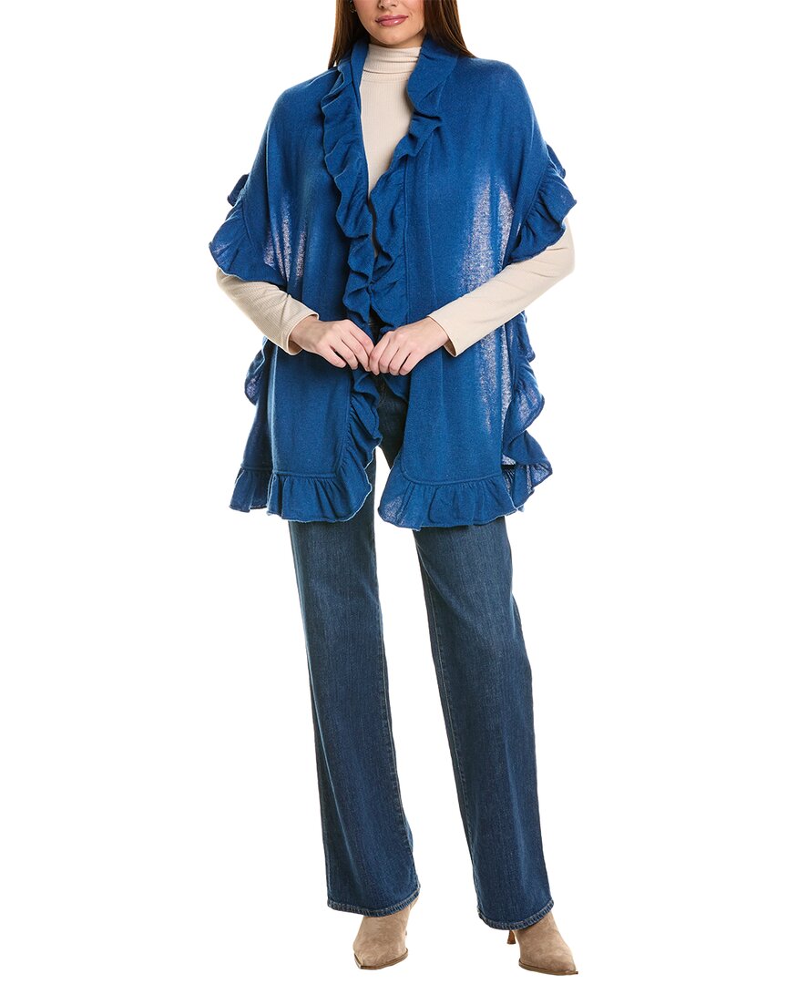 Shop Forte Cashmere Ruffle Cashmere Wrap In Blue