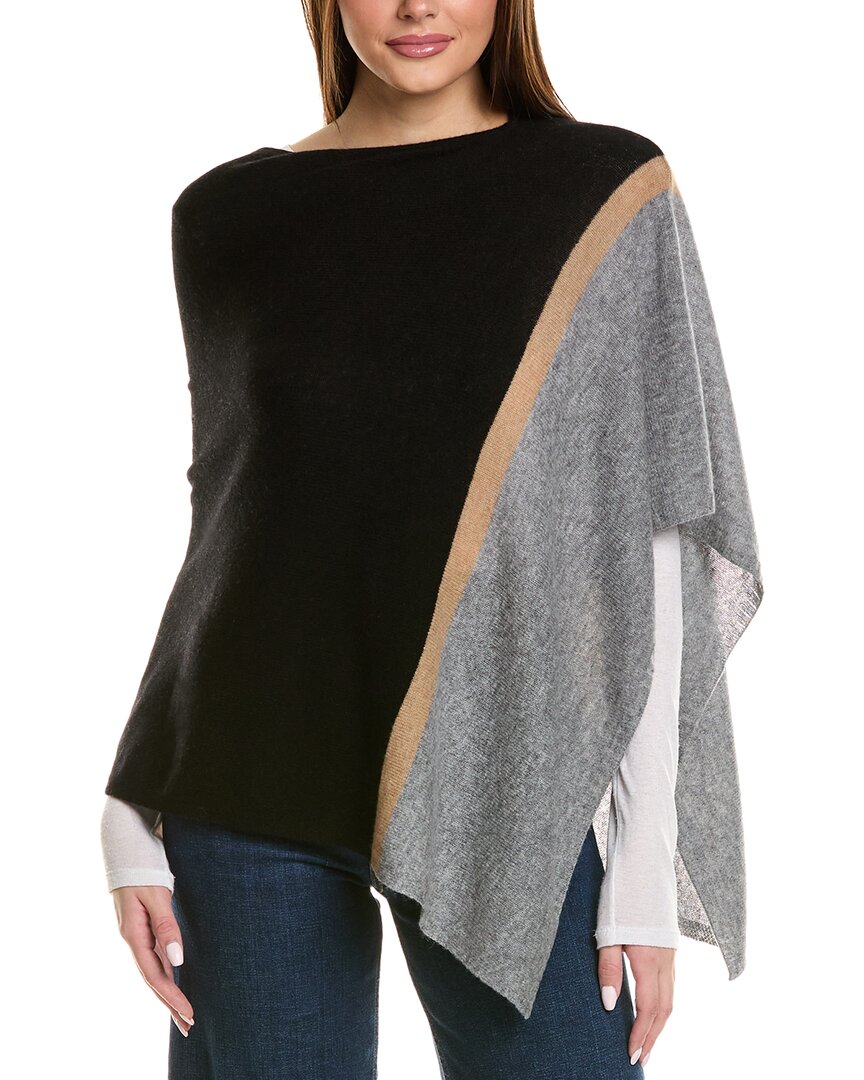 Forte Cashmere Stripe Cashmere Poncho In Black