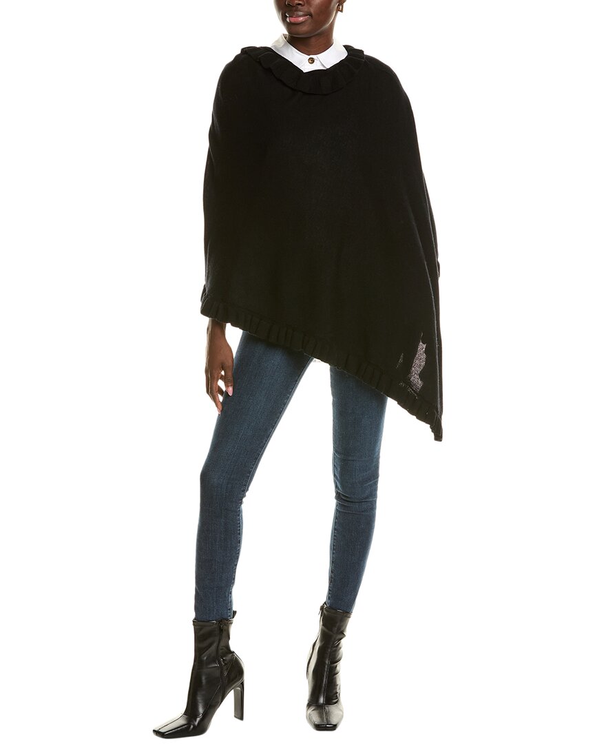 Sofia Cashmere Sofiacashmere Ruffle Trim Wool & Cashmere-blend Poncho In Black