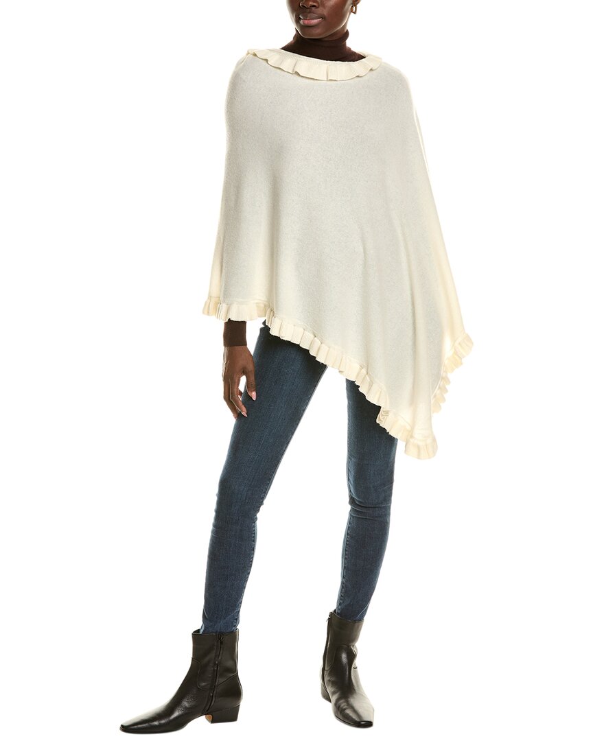 Sofia Cashmere Sofiacashmere Ruffle Trim Wool & Cashmere-blend Poncho In White