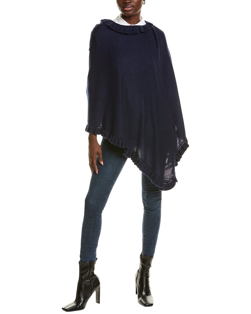 Sofia Cashmere Sofiacashmere Ruffle Trim Wool & Cashmere-blend Poncho In Blue