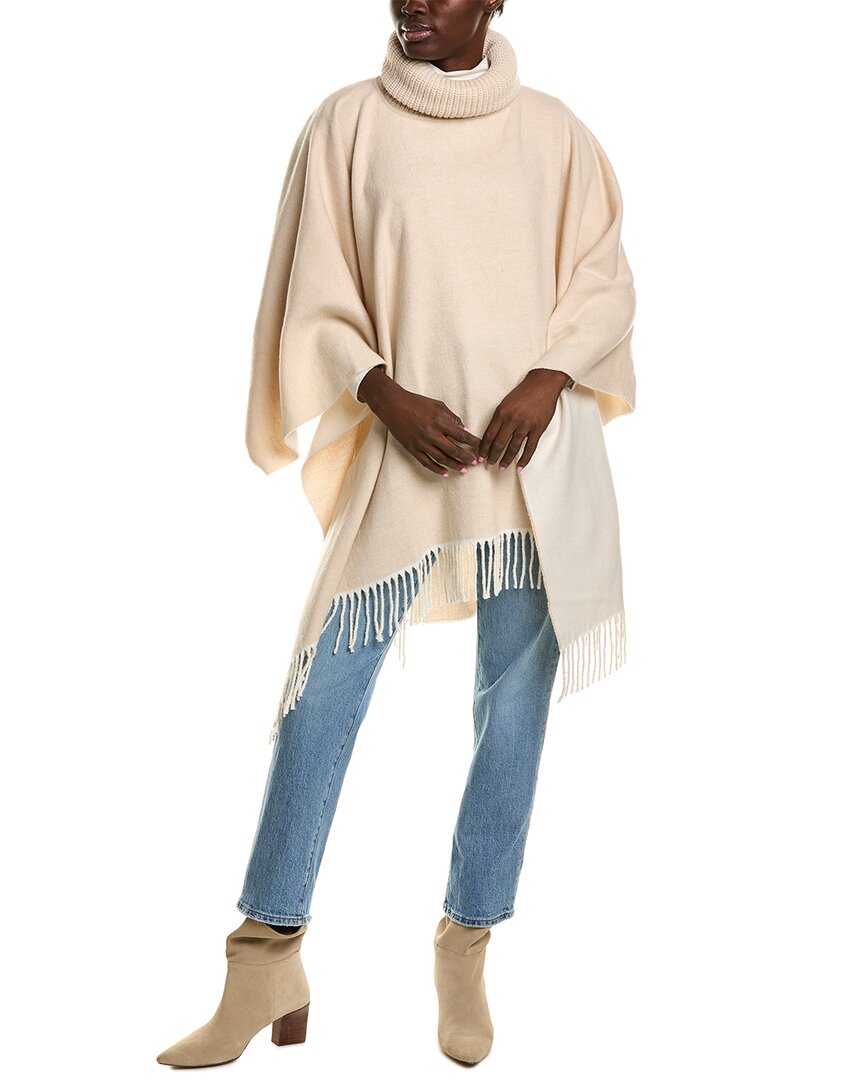 La Fiorentina Poncho With Turtle Neck And Fringe In Beige