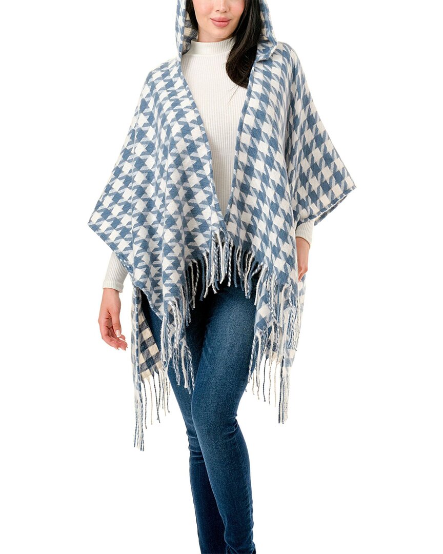 Marcus Adler Houndstooth Hooded Ruana In Blue