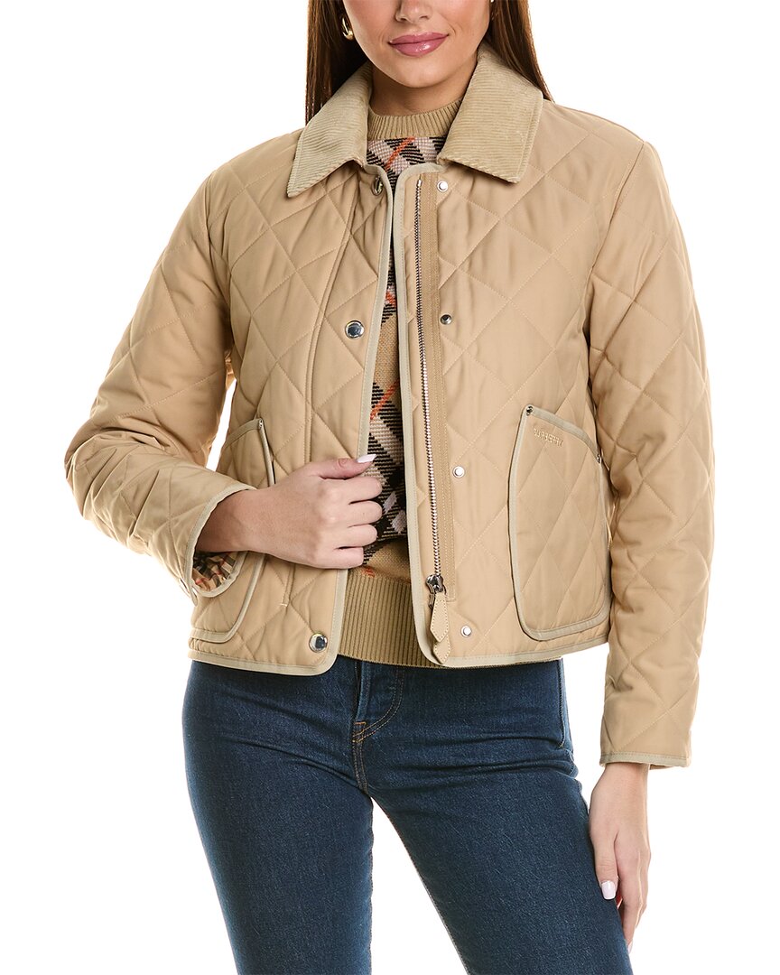 Burberry Straight-point Collar Quilted Jacket In Brown