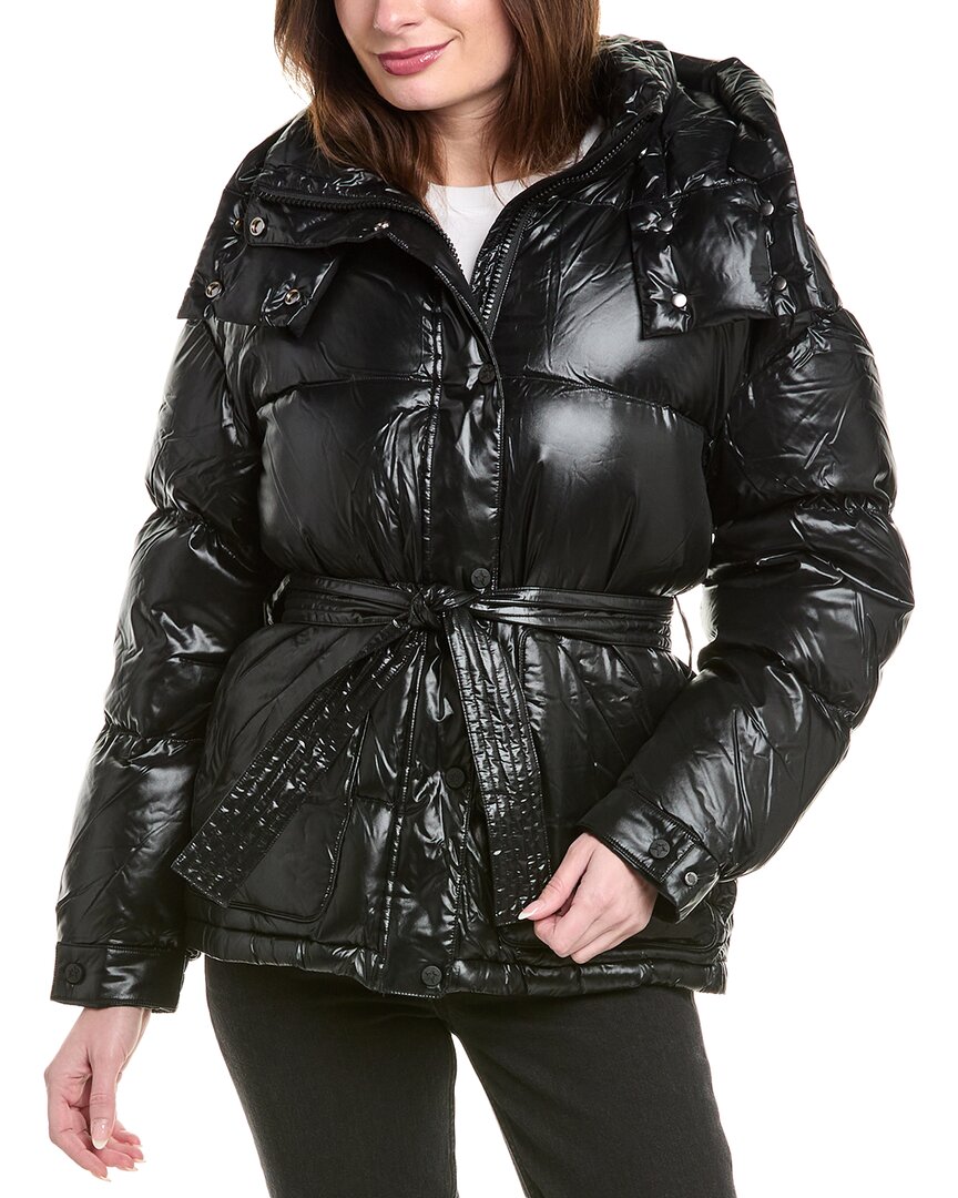 Perfect Moment Metallic Belted Down Parka In Black