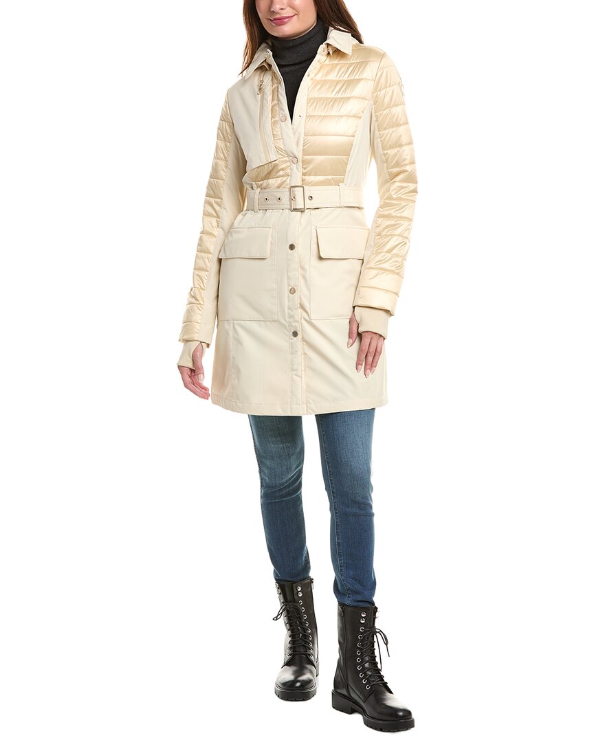 Pajar Quilted Paneled Belted Rain Coat In Sand