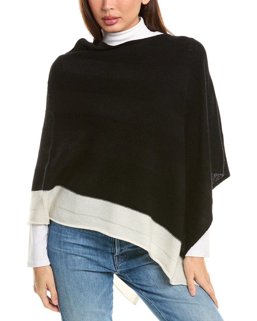 Forte Cashmere Border Stripe Cashmere Poncho In Black