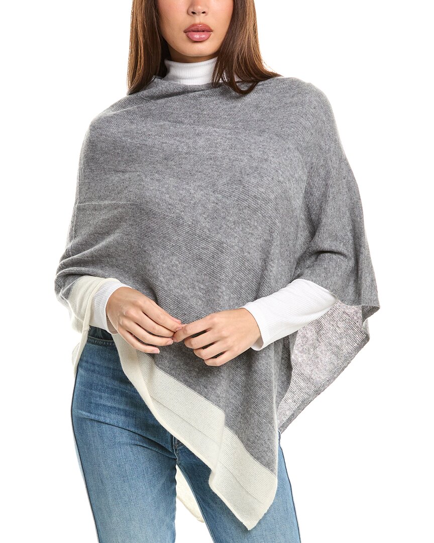 Forte Cashmere Border Stripe Cashmere Poncho In Gray