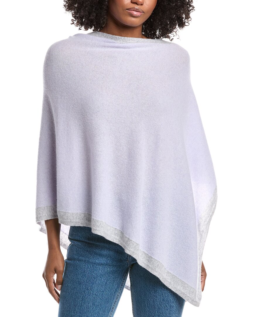 Forte Cashmere Contrast Trim Cashmere Poncho In Neutral