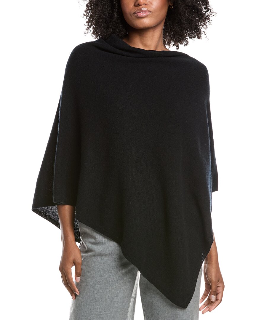 Forte Cashmere Contrast Trim Cashmere Poncho In Black