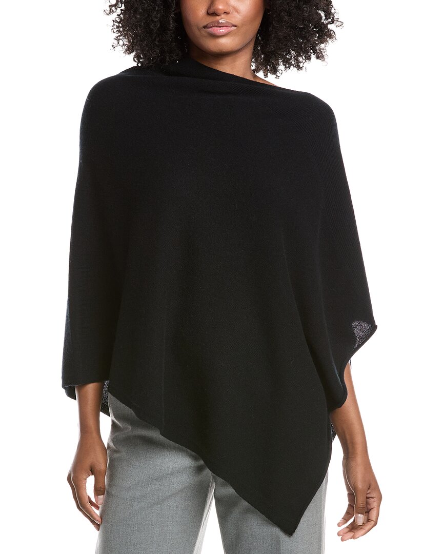 Forte Cashmere Rib Detail Cashmere Poncho In Black