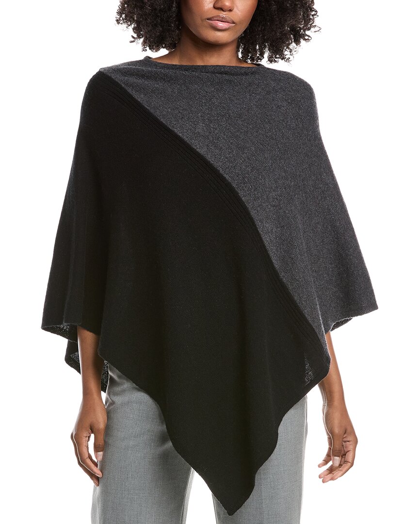 Forte Cashmere Colorblocked Cashmere Poncho In Black