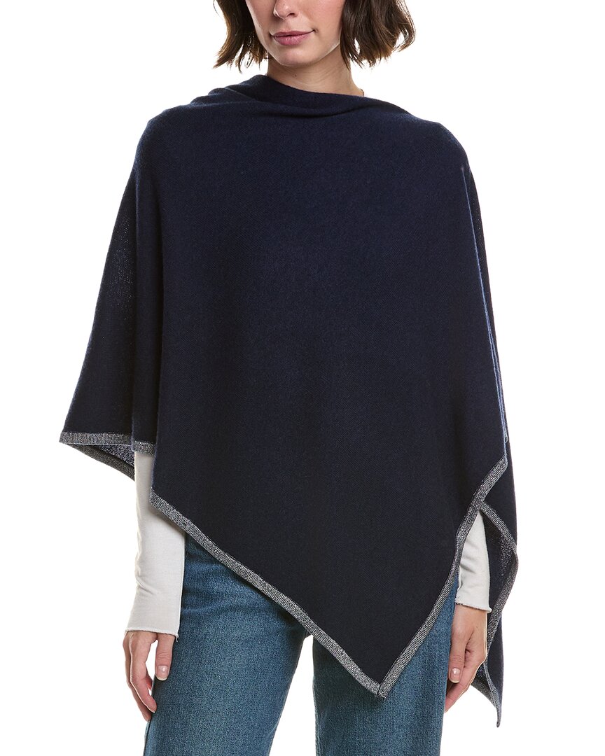 Sofia Cashmere Sofiacashmere Lurex Tipped Wool & Cashmere-blend Poncho In Blue