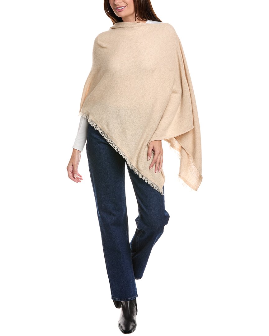 Amicale Cashmere Fringe Jersey Asymmetrical Cashmere Poncho In Neutral