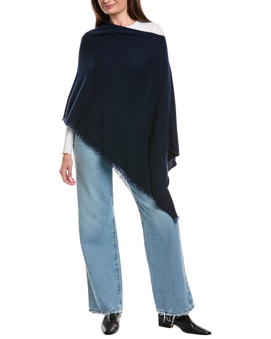 Amicale Cashmere Jersey Asymmetrical Cashmere Poncho In Blue