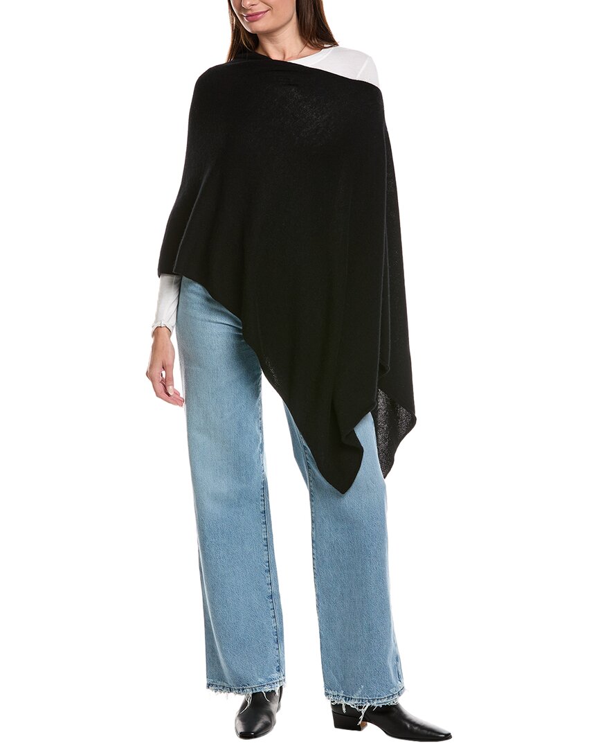 Amicale Cashmere Jersey Asymmetrical Cashmere Poncho In Black
