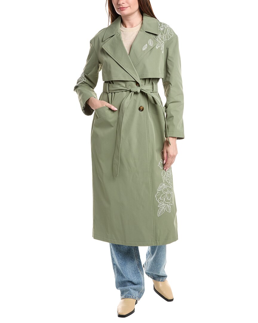 Nvlt Longline Embroidered Double-breasted Belted Trench Coat