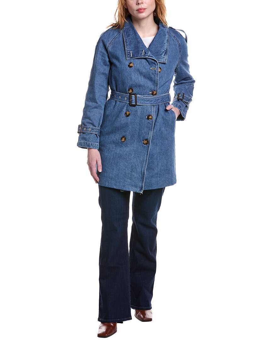 Nvlt Shawl Collar Double-breasted Denim Belted Trench Coat In Blue