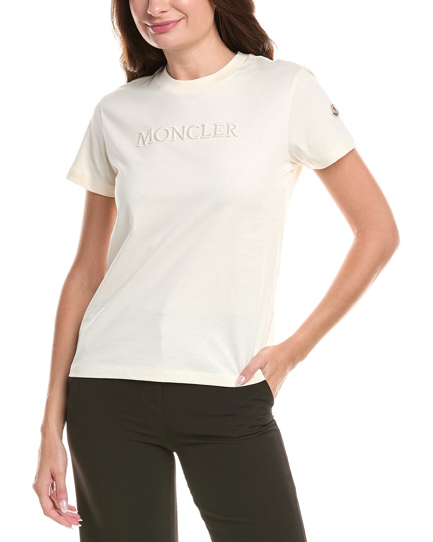 Moncler Cotton T Shirt With Tone On Tone Embroidered Logo In White