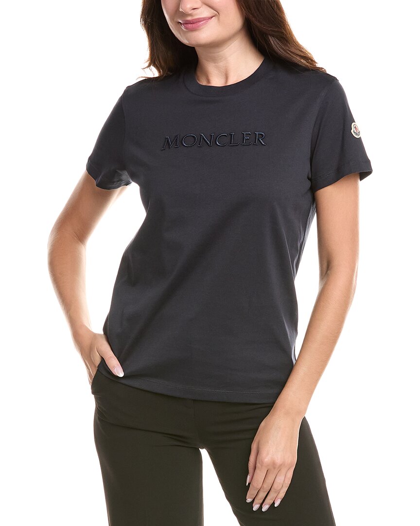 Moncler Embroidered Logo T-shirt In Blue