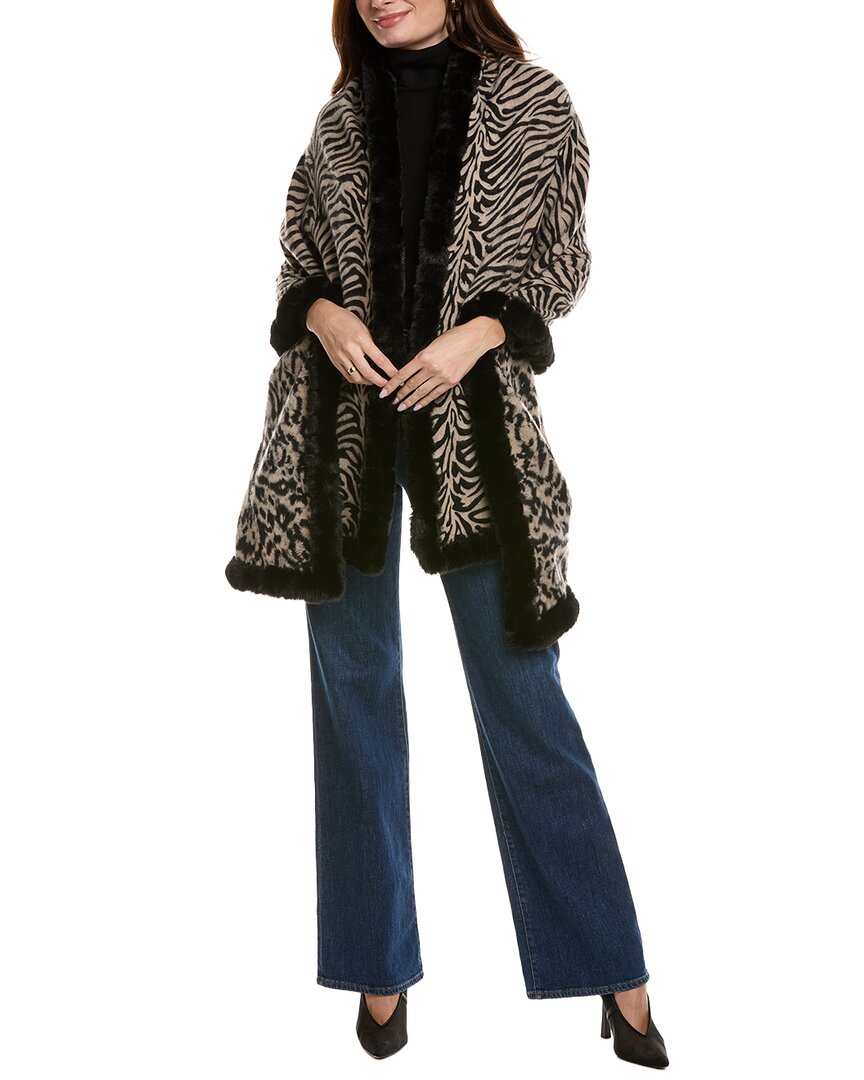 La Fiorentina Animal Print Reversible Wool Wrap In Black