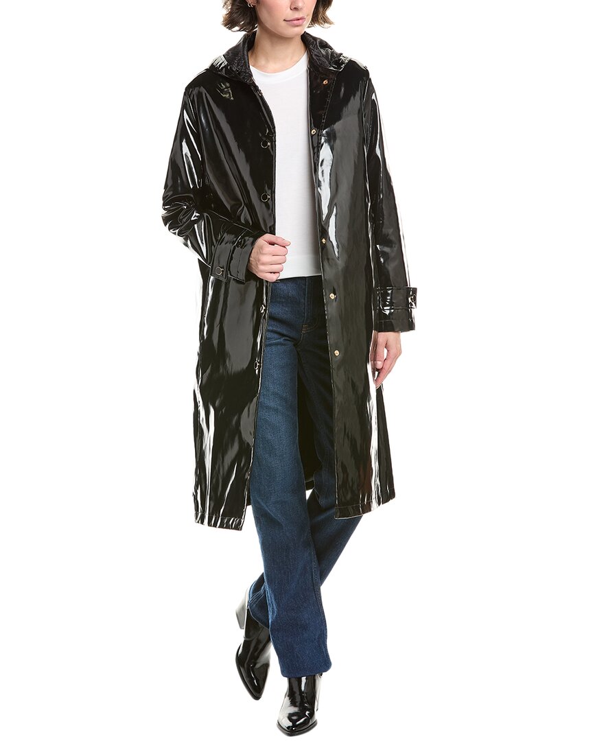 Jane Post Slicker Trench Coat In Black